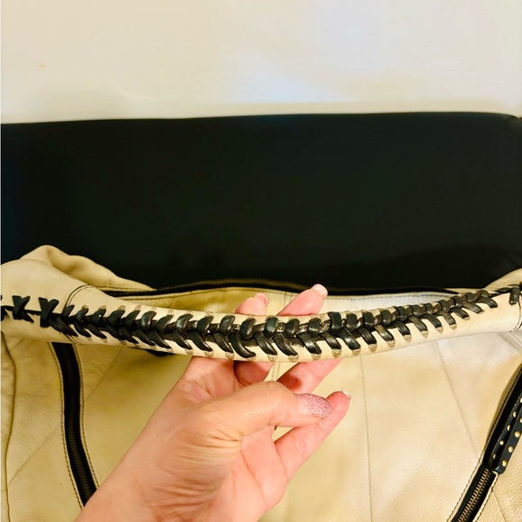 orYANY Leather Handbag Cream Shoulder Bag With Studded black Leather Accents - Picture 6 of 10